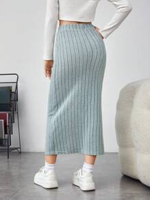 SHEIN Teen Girl Split Hem Ribbed Knit Skirt