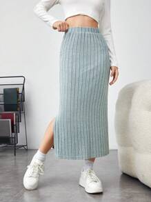 SHEIN Teen Girl Split Hem Ribbed Knit Skirt