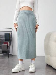 SHEIN Teen Girl Split Hem Ribbed Knit Skirt