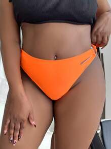 SHEIN Swim Curve Plus Cut Out Ring Linked Bikini Bottom - Burnt Orange - View 1