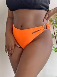 SHEIN Swim Curve Plus Cut Out Ring Linked Bikini Bottom - Burnt Orange - View 5
