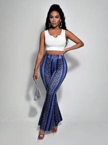 Slaydiva Cổ có Lỗ hổng Áo ba lỗ & Quần ống loe - Màu tím - Xem 1