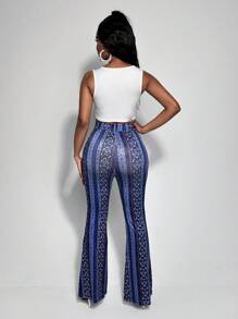 Slaydiva Cổ có Lỗ hổng Áo ba lỗ & Quần ống loe - Màu tím - Xem 2