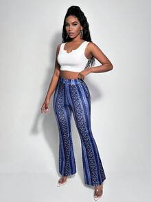 Slaydiva Cổ có Lỗ hổng Áo ba lỗ & Quần ống loe - Màu tím - Xem 3