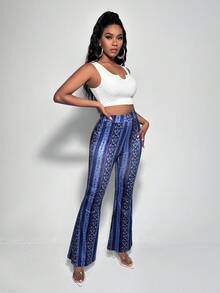 Slaydiva Cổ có Lỗ hổng Áo ba lỗ & Quần ống loe - Màu tím - Xem 5