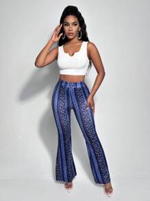 Slaydiva Cổ có Lỗ hổng Áo ba lỗ & Quần ống loe - Màu tím - Xem 6