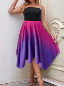 SHEIN LUNE 大碼漸層手帕下擺抹胸洋裝 - 彩色 - 查看 1