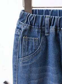 Young Girl Ripped Frayed Elastic Waist Jeans - Medium Wash - View 3