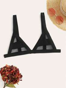 SHEIN Swim Summer Beach Contrast Mesh Triangle Bikini Top - Black - View 1