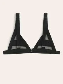 SHEIN Swim Summer Beach Contrast Mesh Triangle Bikini Top - Black - View 2