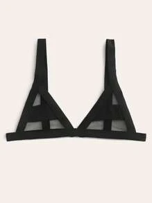 SHEIN Swim Summer Beach Contrast Mesh Triangle Bikini Top - Black - View 3