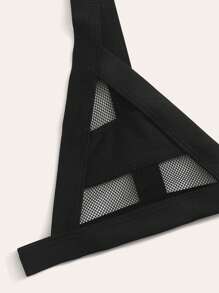 SHEIN Swim Summer Beach Contrast Mesh Triangle Bikini Top - Black - View 4