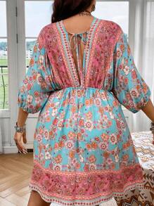 Breezaya Plus Floral Print Knot Front Dress