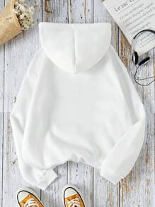 INAWLY Đồ họa Chữ cái Túi kangaroo Dây rút Áo hoodie ấm áp - trắng - Xem 2