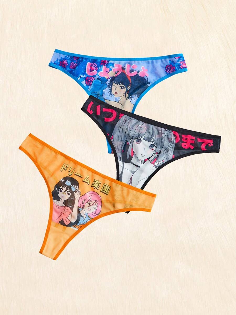 ROMWE Anime Plus 3pack Figure Graphic Panty Set - Multicolor - View 1