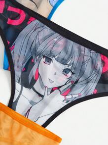 ROMWE Anime Plus 3pack Figure Graphic Panty Set - Multicolor - View 4