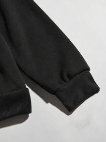 SHEIN EZwear 口号图案袋鼠口袋抽绳保暖连帽衫 亲爱的身后的人，有你在，世界会更美好 爱你，你面前的人 - 黑色 - 查看 5