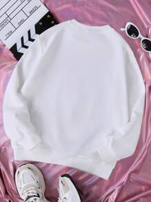 SHEIN Cô gái Tween Đồ họa Chữ cái Áo nỉ - trắng - Xem 2