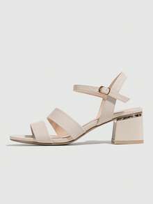 女士踝帶粗跟涼鞋,優雅杏高跟涼鞋 - 杏色 - 查看 3