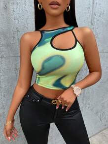 SHEIN Slayr 紮染鏤空撞色滾邊短款背心 - 彩色 - 查看 4