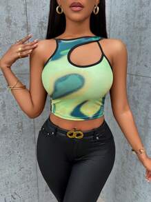 SHEIN Slayr 紮染鏤空撞色滾邊短款背心 - 彩色 - 查看 5