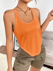 Muchica Chất rắn Curved Hem Racerback Áo ba lỗ - trái cam - Xem 3