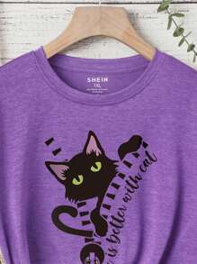 INAWLY Plus Cat And Slogan Graphic Life Is Better With Cat For Summer - Violet Purple - View 3