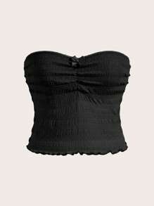 SHEIN MOD Chất rắn Nếp gấp Phần Ngực Ống ngọn - màu đen - Xem 1