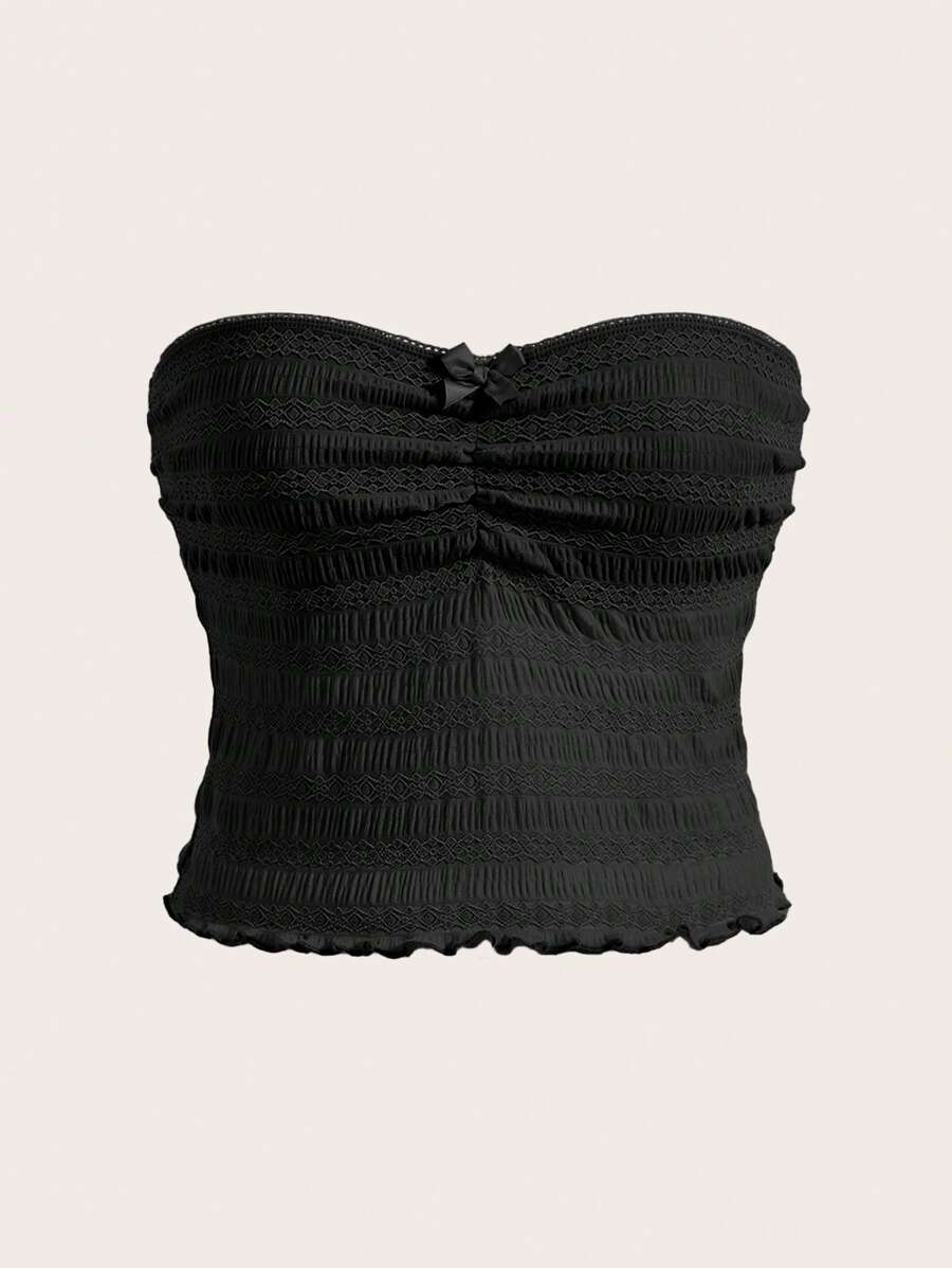 SHEIN MOD Chất rắn Nếp gấp Phần Ngực Ống ngọn - màu đen - Xem 1