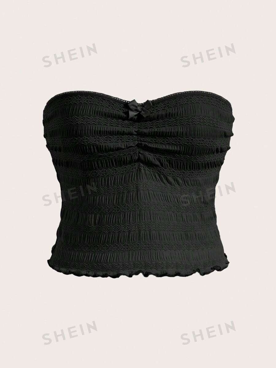 SHEIN MOD Top bandeau unicolor pecho con fruncido - Negro - Ver 1
