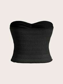 SHEIN MOD Chất rắn Nếp gấp Phần Ngực Ống ngọn - màu đen - Xem 2