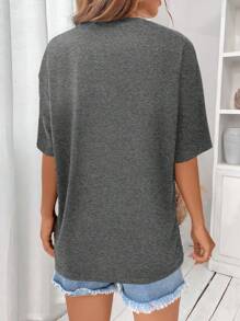 SHEIN Essnce Star Print Drop Shoulder Tee - Dark Grey - View 2
