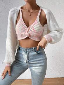 SHEIN Unity Space Dye Crop Cami Knit Top & Cardigan - Multicolor - View 1