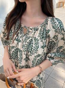 DAZY 印花系领泡泡袖宽松连衣裙 吊带裙 度假装扮 女款 - 彩色 - 查看 7