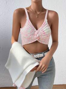 SHEIN Unity Space Dye Crop Cami Knit Top & Cardigan - Multicolor - View 5