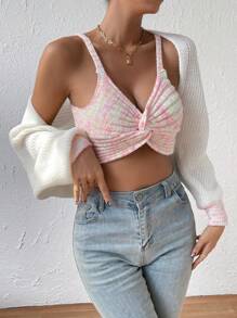 SHEIN Unity Space Dye Crop Cami Knit Top & Cardigan - Multicolor - View 6