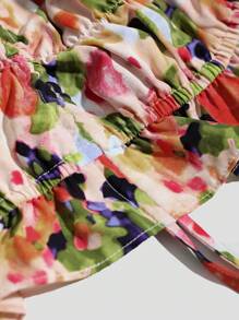 DAZY Vải in hoa Off Shoulder Mặt trước dây rút Viền Ruffle Áo sơ mi Crop - Nhiều màu - Xem 7