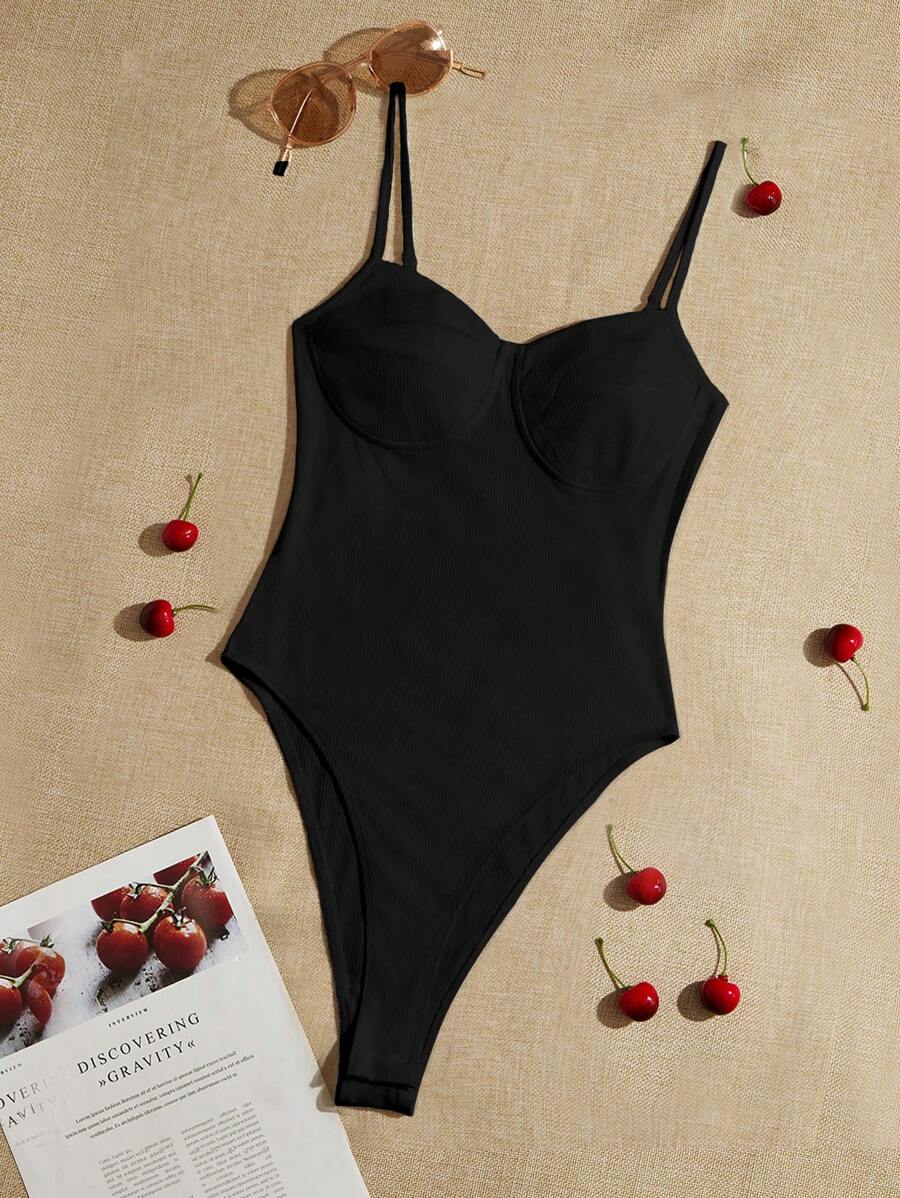 SHEIN EZwear 素色緊身吊帶連體衣