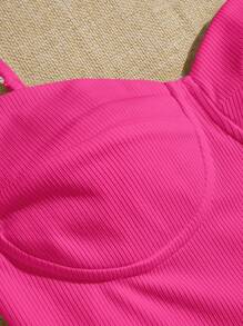 SHEIN EZwear 素色緊身吊帶連體衣 - 玫紅色 - 查看 4