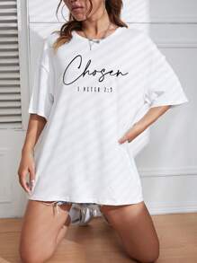 Letter Graphic Drop Shoulder Tee Grafiska Tees Dam Toppar - Vitt - Visa 4