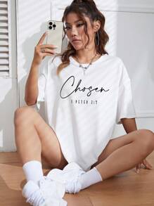 Letter Graphic Drop Shoulder Tee Grafiska Tees Dam Toppar - Vitt - Visa 7