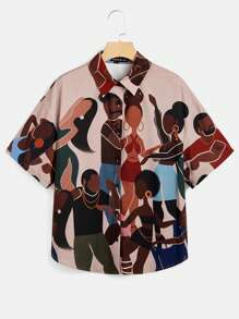 Sierra Siler 人像圖案落肩袖襯衫 - 彩色 - 查看 1