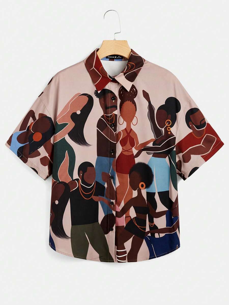 Sierra Siler 人像圖案落肩袖襯衫 - 彩色 - 查看 1