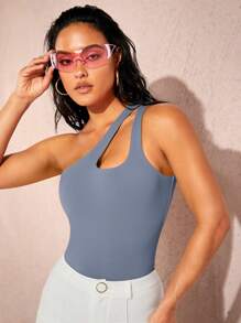 SHEIN BAE 單肩前鏤空連身背心 - 霧霾藍 - 查看 5