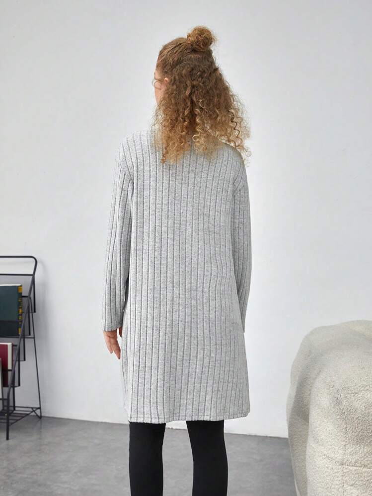 SHEIN Cô gái Tween Túi Kép Mở Mặt trước áo - Màu Xám nhạt - Xem 2