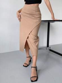 DAZY Solid Wrap Hem Ruched Detail Skirt