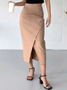 DAZY Solid Wrap Hem Ruched Detail Skirt