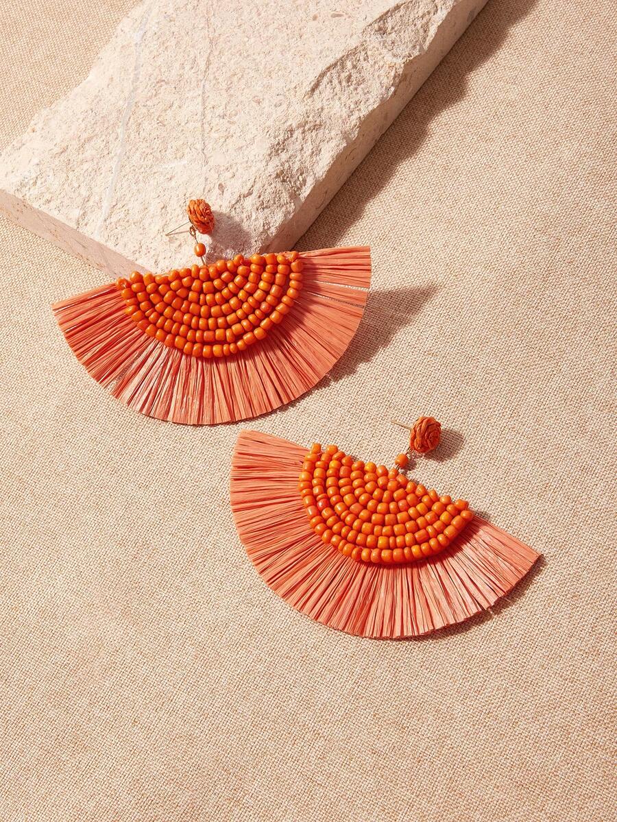 SHEIN VCAY 1 par Pendientes de moda rafia de paja vacación estilo adecuado para verano playa - Naranja - Ver 1
