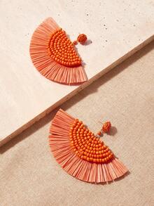 SHEIN VCAY 1 par Pendientes de moda rafia de paja vacación estilo adecuado para verano playa - Naranja - Ver 2