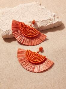 SHEIN VCAY 1 par Pendientes de moda rafia de paja vacación estilo adecuado para verano playa - Naranja - Ver 3